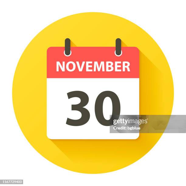 ilustrações, clipart, desenhos animados e ícones de novembro 30-ícone diário redondo do calendário no estilo liso do projeto - written date