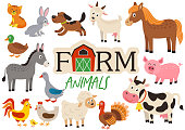 set of isolated cute farm animals