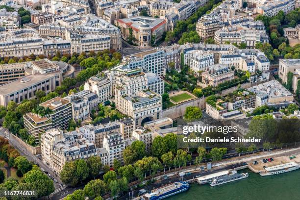 france, 16th arrondissement of paris, view from the eiffel tower (guimet museum, port debilly on the seine river) - guimet museum stock pictures, royalty-free photos & images