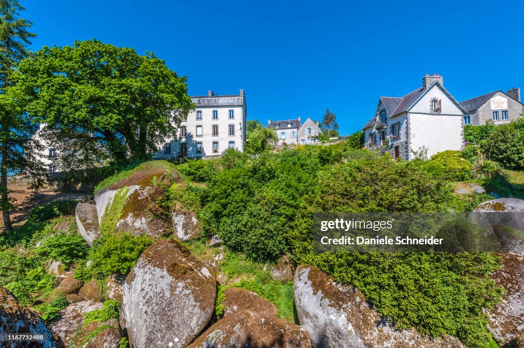 France, Brittany, Monts d'Arree, Huelgoat fores, houses near the Chaos de Huelgoat