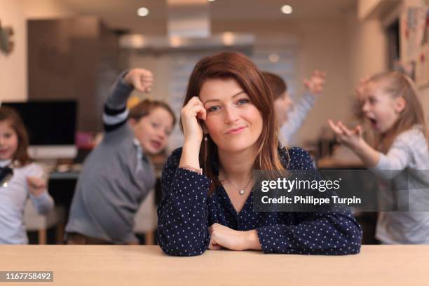 mother with children playing - retas bildbanksfoton och bilder