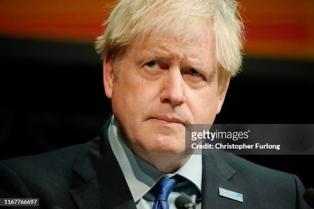 Prime Minister Boris Johnson makes a speech at the Convention of the North at the Magna Centre on September 13, 2019 in Rotherham, England. The...