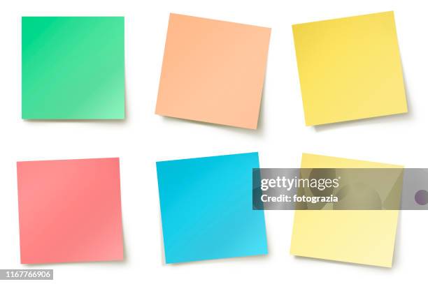 various color adhesive notes - plaknotitie stockfoto's en -beelden
