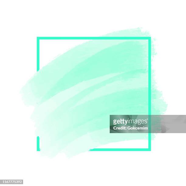 abstract blue paint brush stroke with frame isolated on white background. design element for greeting cards and labels. abstract modern blue background. - gouache stock illustrations
