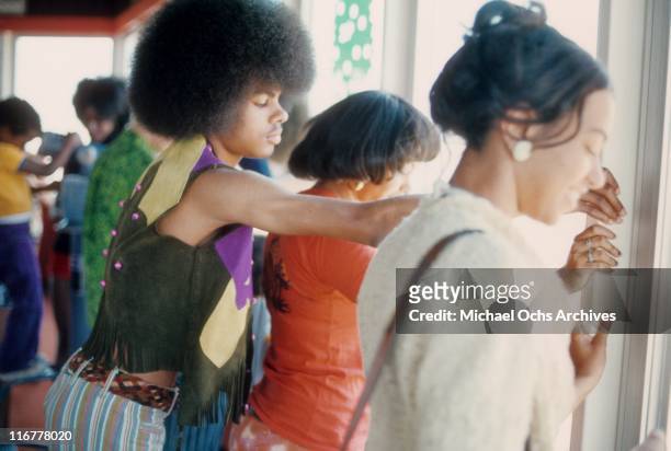 Edmund Sylvers and sisters Charmaine Sylvers and Olympia Sylvers of the R and B group The Sylvers at Magic Mountain on June 22, 1973 in Valencia,...