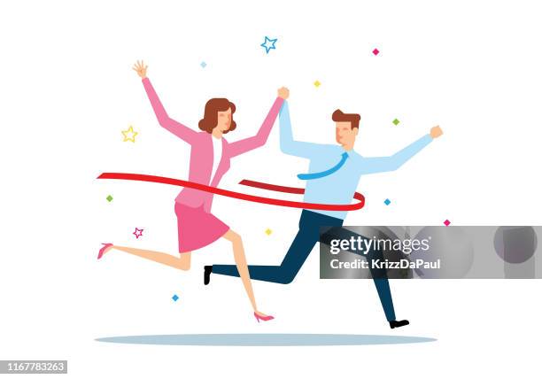 win together - men running together stock illustrations