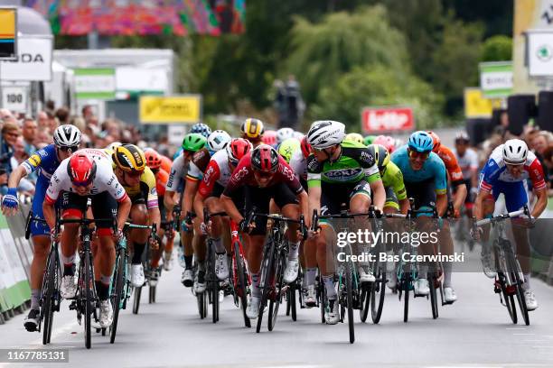 Sprint / Arrival / Sam Bennett of Ireland and Team Bora-Hansgrohe Green Leader Jersey / Jasper Philipsen of Belgium and UAE Team Emirates / Dylan...