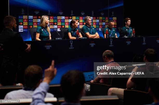 Assistant referee Manuela Nicolosi of France, main referee Stephanie Frappart of France, UEFA Chief Refereeing Officer Roberto Rosetti, fourth...