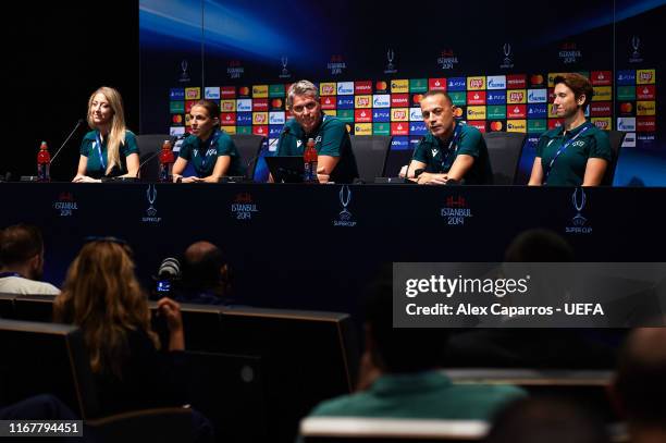 Assistant referee Manuela Nicolosi of France, main referee Stephanie Frappart of France, UEFA Chief Refereeing Officer Roberto Rosetti, fourth...