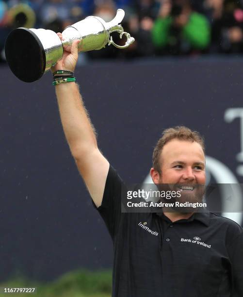 Shane Lowry of Ireland poses with the claret jug open trophy after winning the 148th Open Championship held on the Dunluce Links at Royal Portrush...