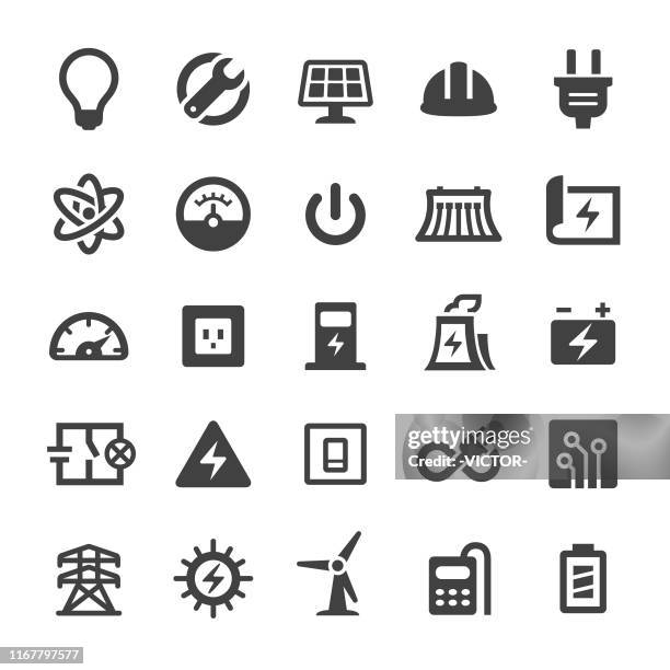 electricity icons set - smart series - electric tower stock illustrations