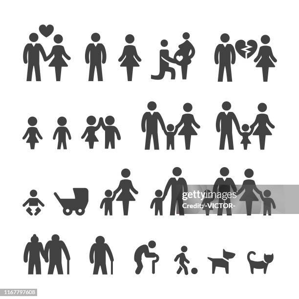 family life icons - smart series - black and white people holding hands stock illustrations