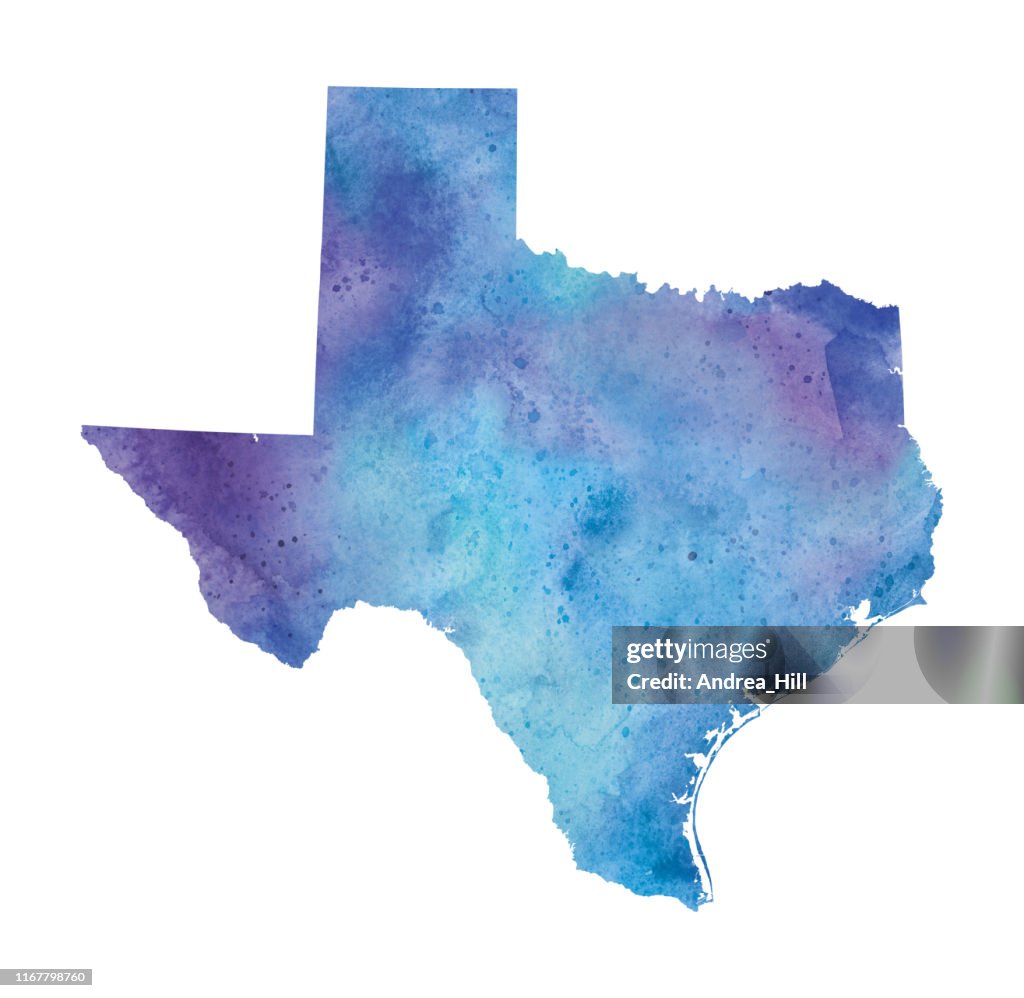 Texas Watercolor Raster Map Illustration High-Res Vector Graphic ...