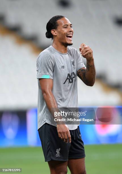Virgil van Dijk of Liverpool during a Liverpool Training Session ahead of the UEFA Super Cup Final between Liverpool and Chelsea at the Vodafone...