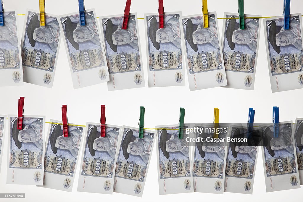 Money laundry of One Hundred Deutsch Mark bills