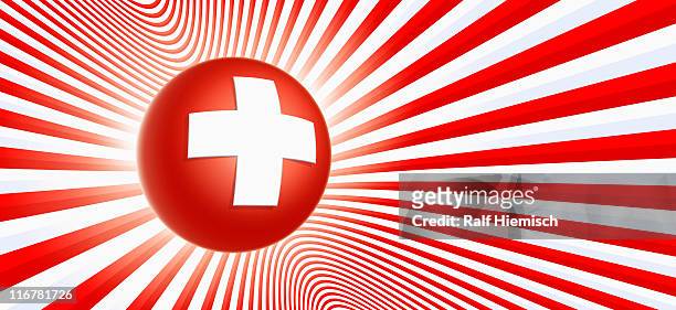 stockillustraties, clipart, cartoons en iconen met a red ball with a white cross on it and red and white stripes - red cross ball