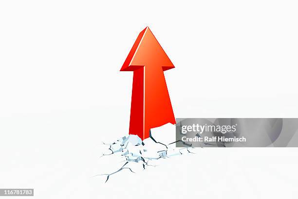 a red arrow breaking through concrete to point up - persistence stock illustrations