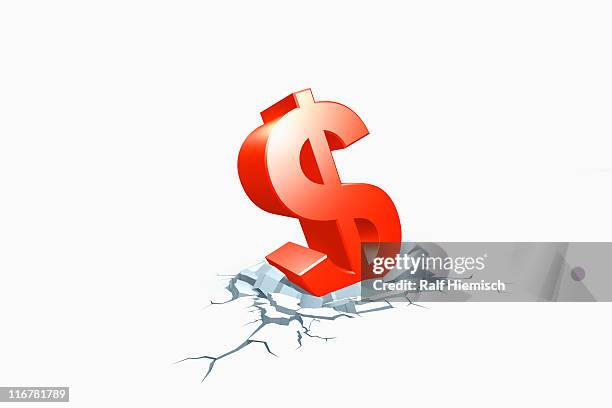 a fallen dollar sign sinking in cracked concrete - bankruptcy relief stock illustrations