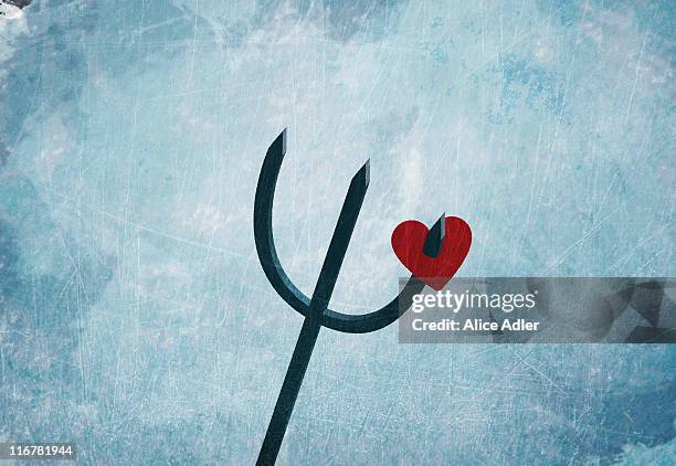 ilustraciones, imágenes clip art, dibujos animados e iconos de stock de a heart on a pitchfork - adler