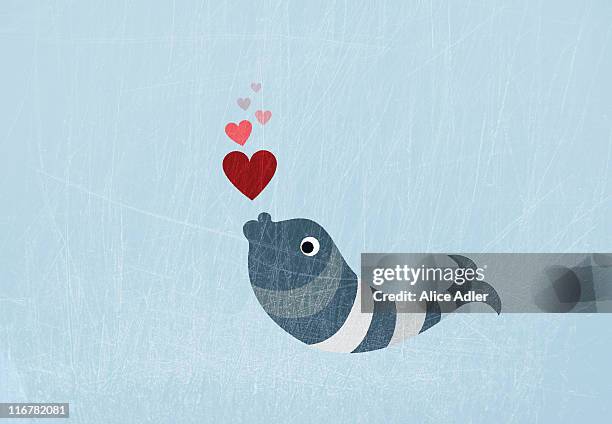 ilustrações de stock, clip art, desenhos animados e ícones de a fish blowing love heart bubbles - fish love