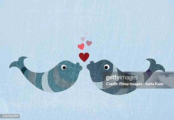 two fish kissing - herzen muster stock-grafiken, -clipart, -cartoons und -symbole