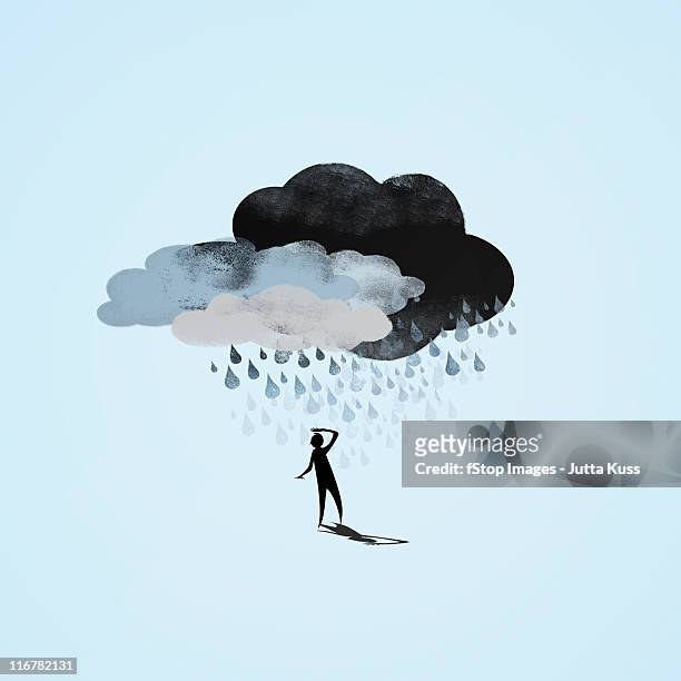 storm clouds raining on a person - regenwolke stock-grafiken, -clipart, -cartoons und -symbole