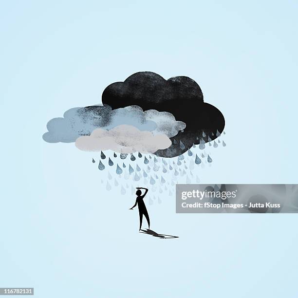 storm clouds raining on a person - ominous clouds stock illustrations