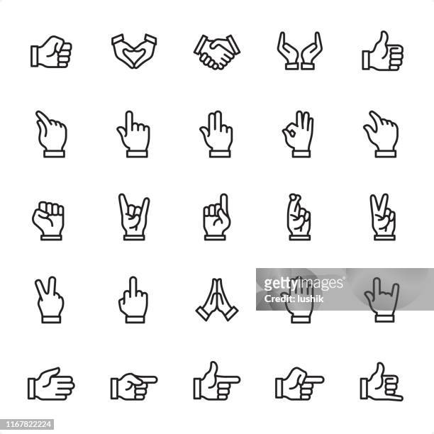 handgesten - umriss icon set - finger kreuzen stock-grafiken, -clipart, -cartoons und -symbole