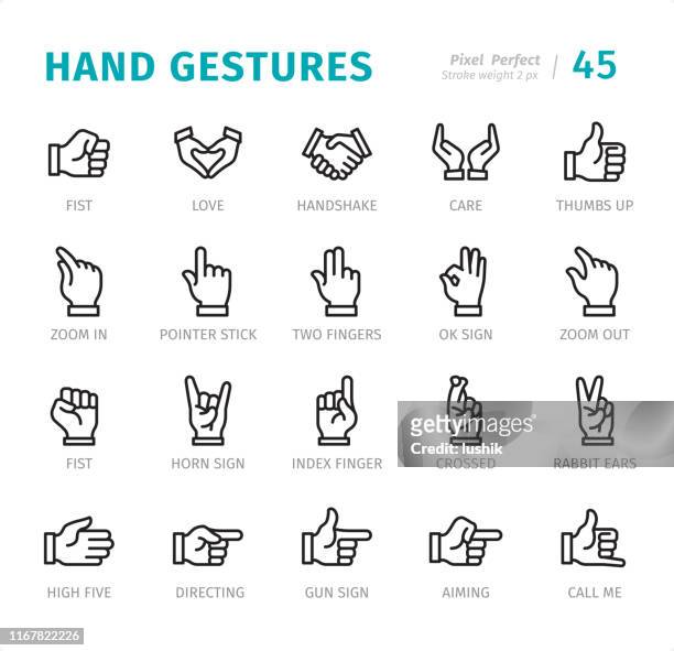 hand gestures - pixel perfect line icons with captions - hands cupped stock illustrations