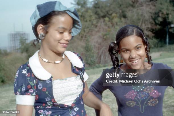 Angie Sylvers and Pat Sylvers of the family pop group "The Sylvers" poses for a portrait in circa 1975 in Los Angeles, California.