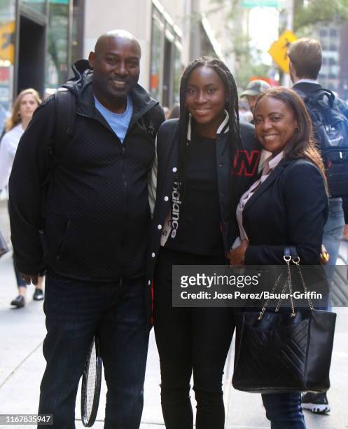 Tennis Player Coco Gauff is seen with her parents Corey Gauff and Candi Gauff on September 12, 2019 in New York City.