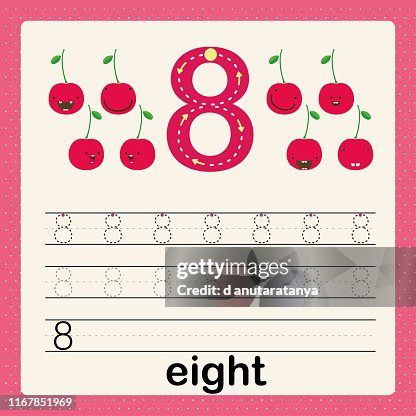 Number 8 Example Number 8 Card For Kids Learning To Count And To Write Worksheet For ...