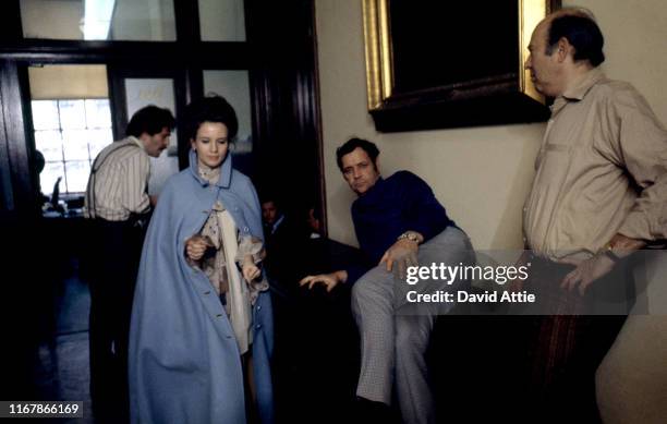 Actor George Segal, actress Trish Van Devere, and director Carl Reiner on the set of the movie Where's Poppa in May, 1970 in Long Island, New York.