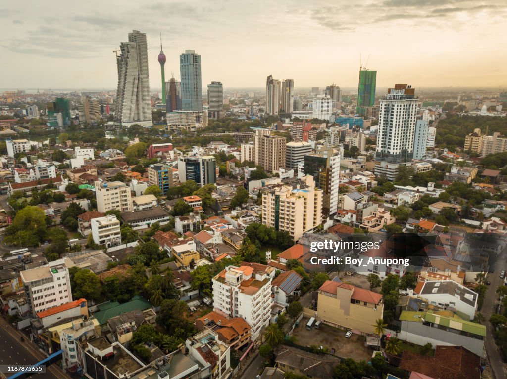 Aerial view of Colombo cityscape at dawn the capital cities of Sri Lanka.