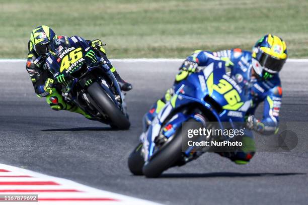 Valentino Rossi of Monster Energy Yamaha MotoGP Team and Joan Mir of Team SUZUKI ECSTAR during the MotoGP of San Marino - Practice at Misano World...