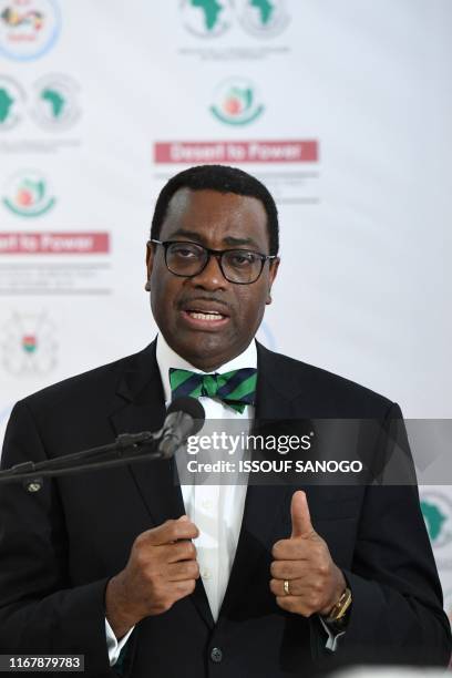 African Development president Akinwumi Adesina gives a press conference after a G5 sahel energy summit on September 13, 2019 in Ouagadougou. -...