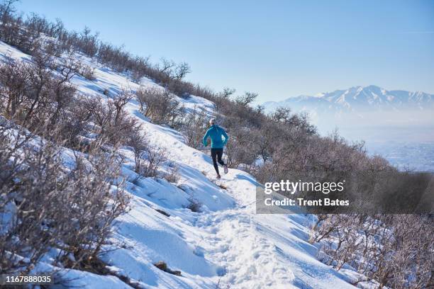 woman trail running on mountain - mt timpanogos stock pictures, royalty-free photos & images