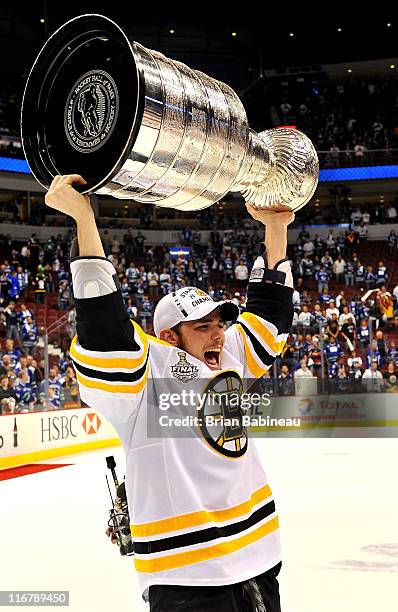 Tyler Seguin of the Boston Bruins celebrates winning the Stanley Cup after defeating the Vancouver Canucks 4-0 in Game Seven of the 2011 NHL Stanley...