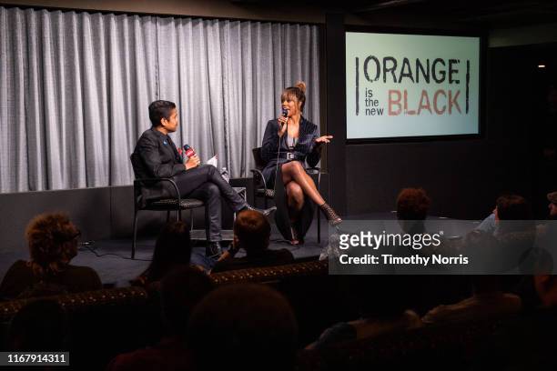 Dino Ramos and Laverne Cox speak during SAG-AFTRA Foundation Conversations with "Orange Is The New Black" at SAG-AFTRA Foundation Screening Room on...