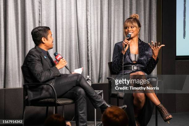 Dino Ramos and Laverne Cox speak during SAG-AFTRA Foundation Conversations with "Orange Is The New Black" at SAG-AFTRA Foundation Screening Room on...