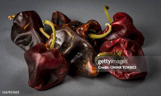 View of "Chilhuacle" chili, a variety threatened becasue it is grown in a very small area in Mexico, in Mexico City on September 1, 2019. - Chefs and...