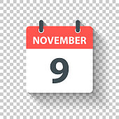 November 9 - Daily Calendar Icon in flat design style