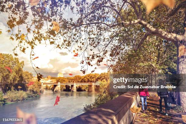 family walking by the river in rome - stadt personen rom herbst stock-fotos und bilder