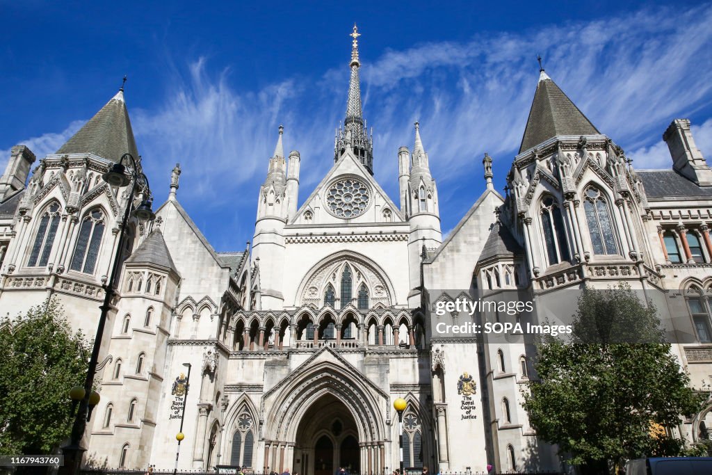 An exterior view of the Royal Courts of Justice in London.