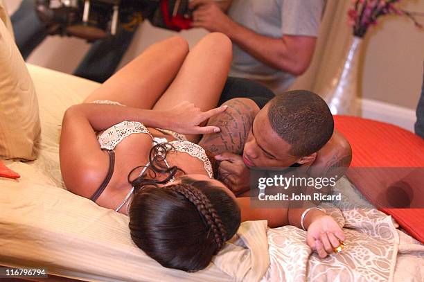 Bow Wow and model Rianna during Bow Wow on the Set of "Outta My System" Music Video Featuring T-Pain - February 3, 2007 at Metropolis Studios in Los...