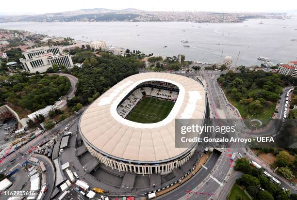 An aerial view of the stadium ahead of the UEFA Super Cup match between Liverpool and Chelsea at Vodafone Park on August 14, 2019 in Istanbul, Turkey.
