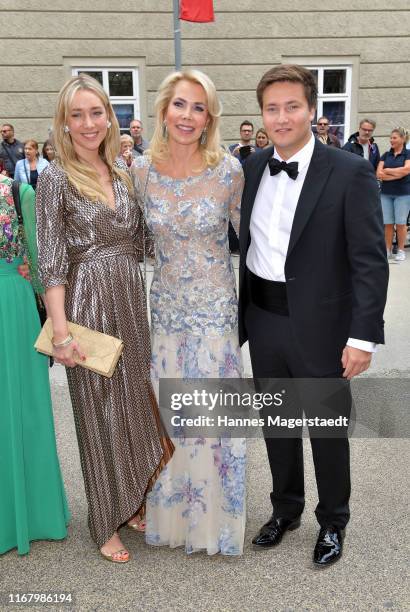 Princess Gabriele zu Leiningen and her children Princess Theresa zu Leiningen and Prince Aly Muhammad Aga Khan attend the premiere of "Orphee aux...