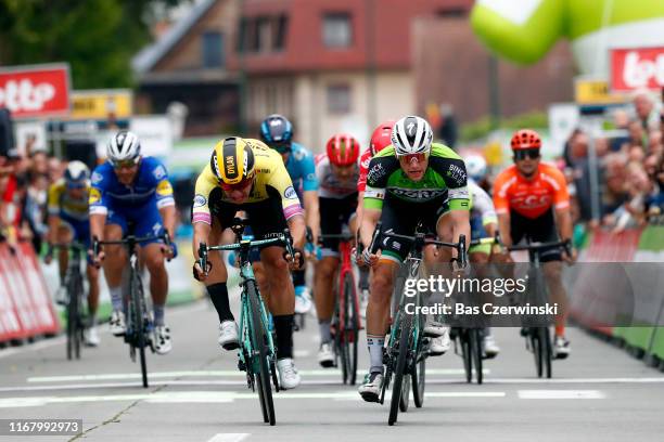 Sprint / Arrival / Sam Bennett of Ireland and Team Bora-Hansgrohe Green Leader Jersey / Dylan Groenewegen of The Netherlands and Team Jumbo-Visma /...