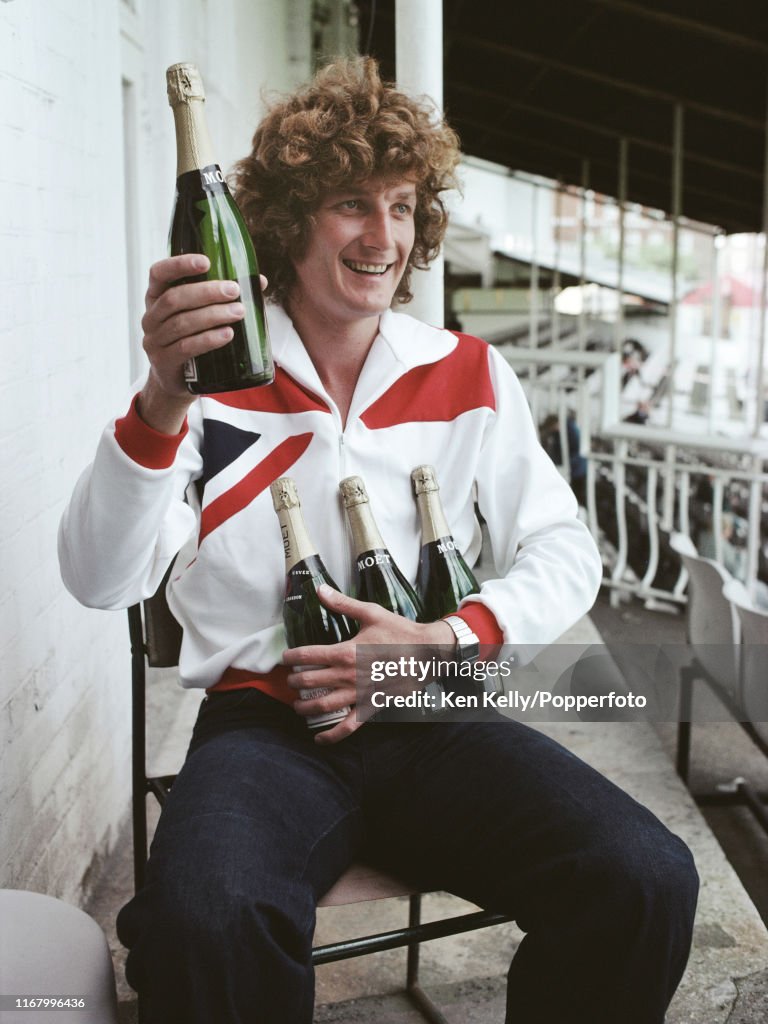 England bowler Bob Willis with Champagne 1977