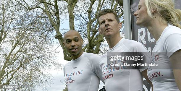 Thierry Henry, Steve Cram and Carolina Kluft during Reebok's "Run Easy" Campaign Launch - Photocall at Winchester House in London, Great Britain.